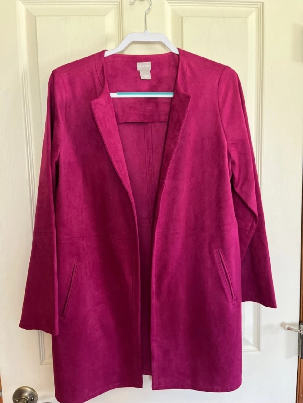 Chico's Faux Suede Open Front Jacket Pink Size 1